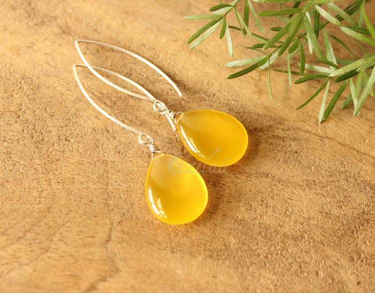 yellow Chalcedony gemstone sterling silver handmade earrings